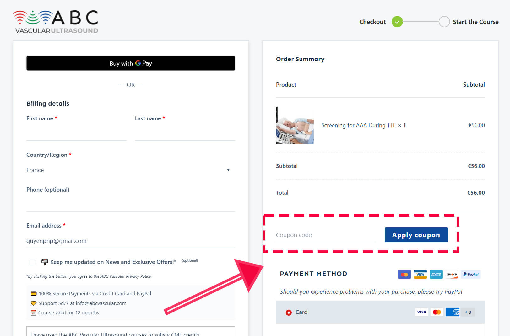 Apply coupon in checkout page